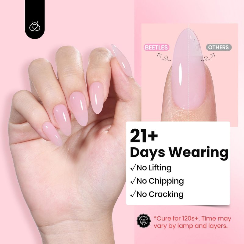 Beetles HEMA-Free Hard Gel for Nails-1.06oz 9 in 1 Jelly Pink UV/LED Lamp Cured Sculpting Stengthener Gel for Nail Extension & Nail High Hardness for Manicurist Women