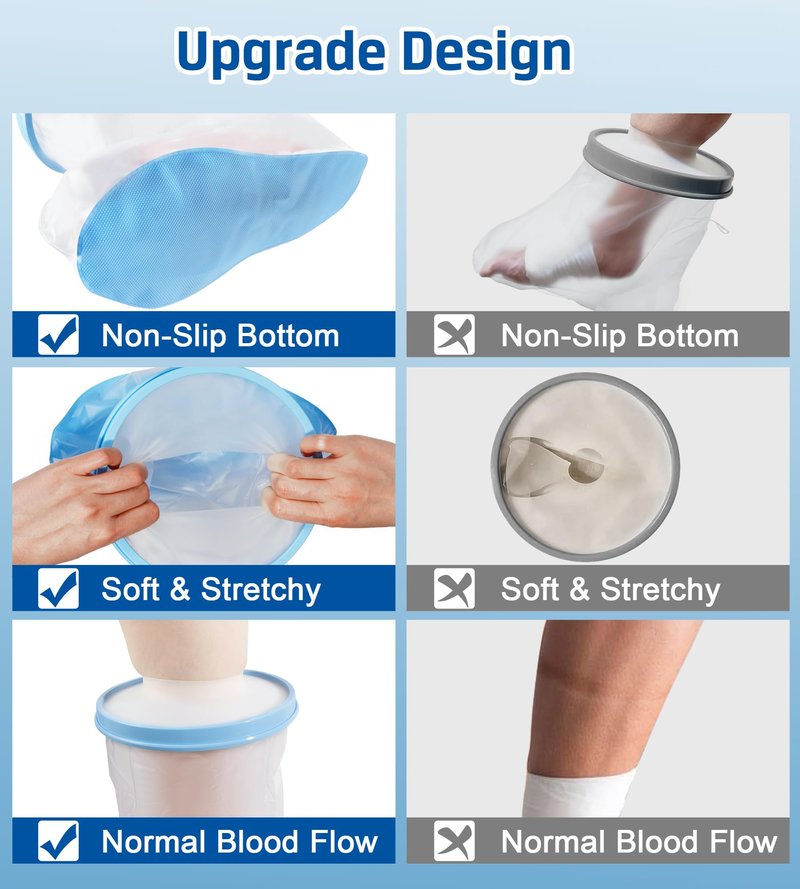 Blueash Waterproof Extra Wide Leg Cast Cover for Shower Adult, Reusable Extra Large Leg Shower Casts Cover with Non-Slip Bottom for Adults Large Casts Surgery Shower Boots