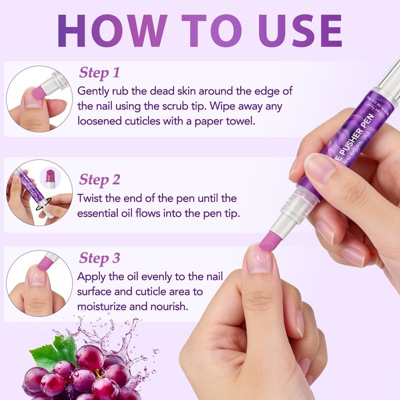 NBTREKTIE 4-in-1 Cuticle Oil Pen with Quartz Tip - Cuticle Pusher, Exfoliates, Polishes Nail Care Pen - Infused with Jojoba & Grapeseed Oil, Moisturizes & Shapes Cuticles, Refines Nail Surface, 3.5ml