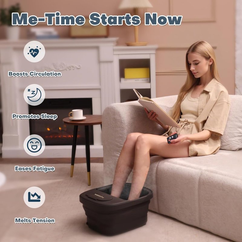 Skiennix Collapsible Foot Bath - Heated Spa Massager with Remote Control & 3 Pedicure Attachments