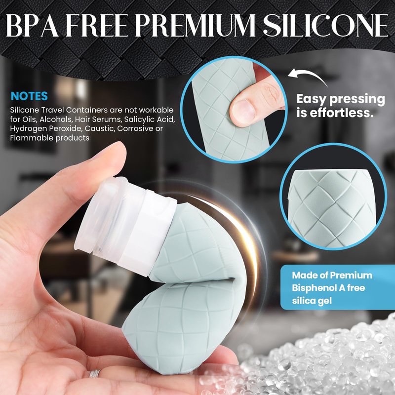 Silevoler Travel Bottles for Toiletries, TSA Approved Silicone Travel Size Containers for Toiletries, BPA Free Leak Proof Refillable Essentials Accessories, Shampoo and Conditioner Bottles (Gray)