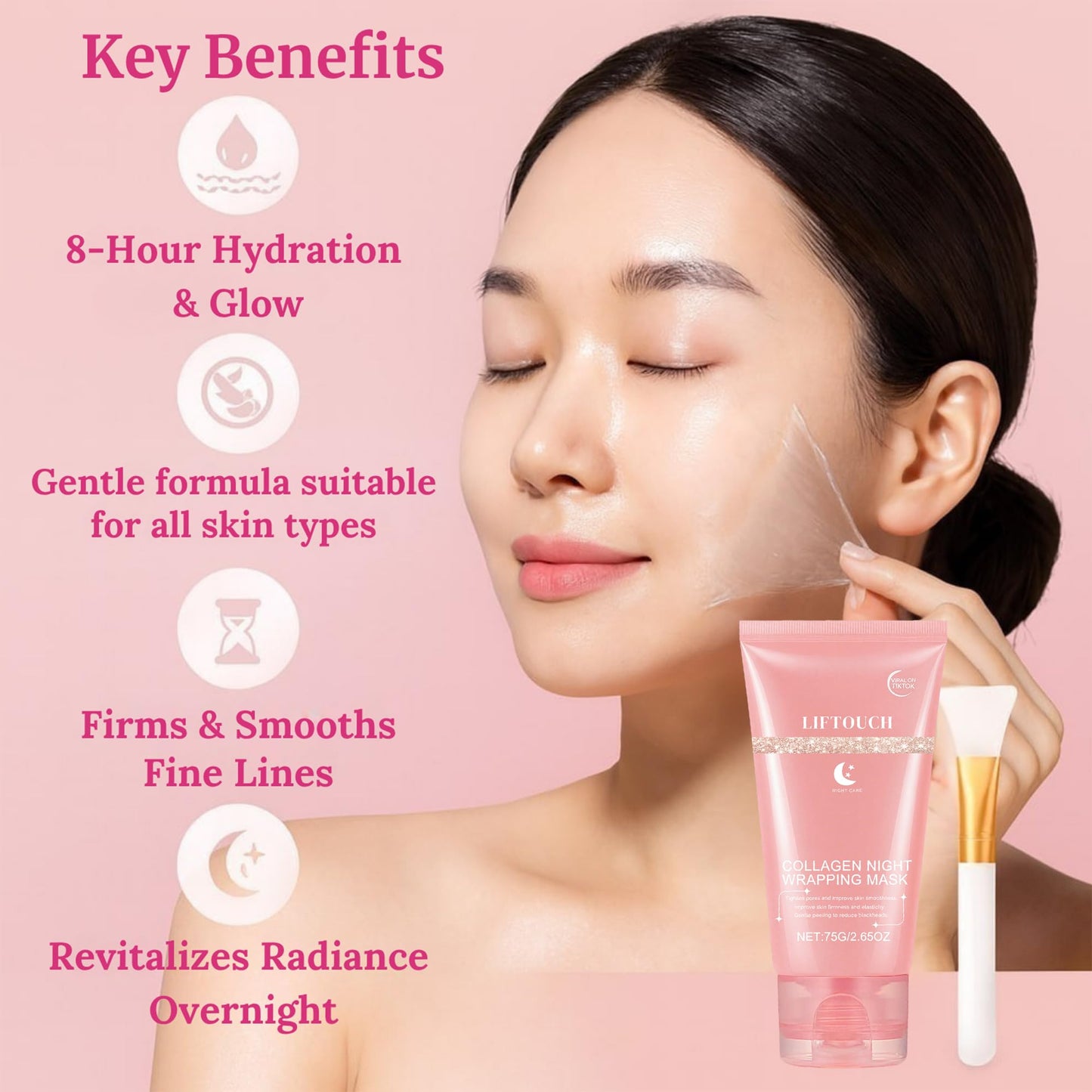 Liftouch Korean Collagen Night Wrapping Mask - Overnight Peel Off Facial Mask for Face - Hydrating Sleeping Mask Skincare - Anti-Aging Glass Skin Elasticity Treatment - Women