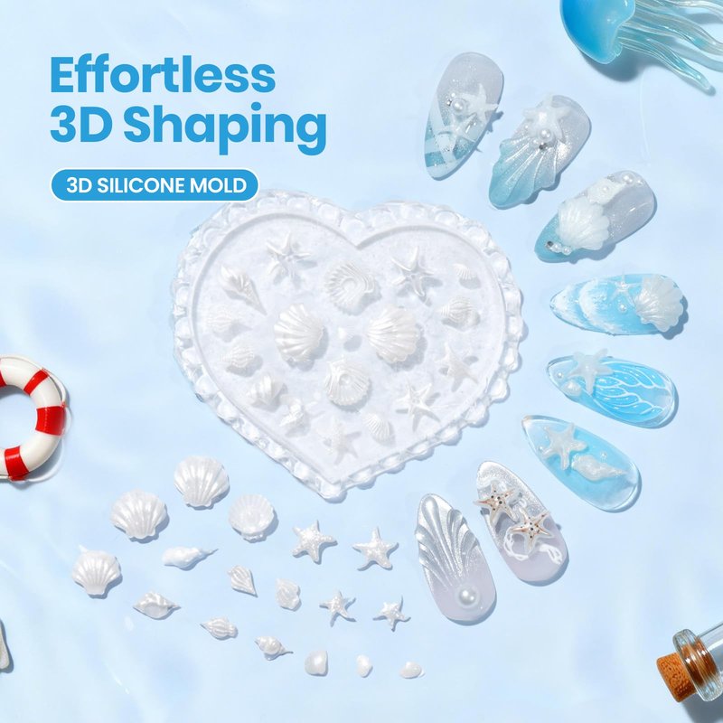 Beetles 3D Gel Nail Art with 3D Mold-Pearl White Solid Builder Nail Gel,5 in 1 Non-Sticky Sculpting with Dual-Ended Sculpture Pen, Beginner Friendly DIY at Home,UV LED Lamp Needed,Pearl Drift