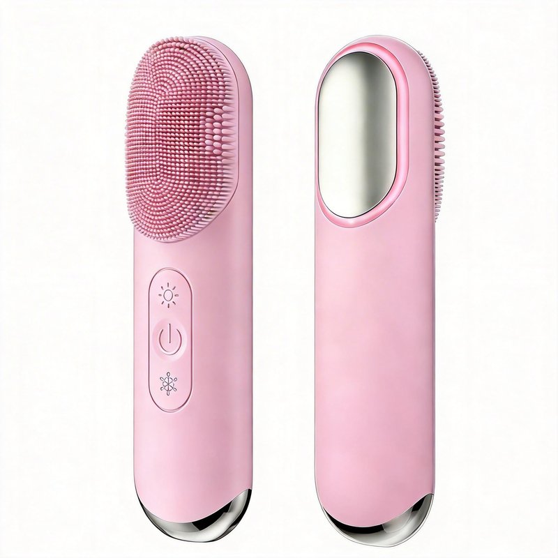 Silicone Facial Cleansing Brush, Portable Electric Face Scrubber with Hot Cold Vibration, 3 Modes, USB‑C Rechargeable, Deep Cleansing, Exfoliating, Pore Minimizing Skin Care Tool for Women Men (Pink)