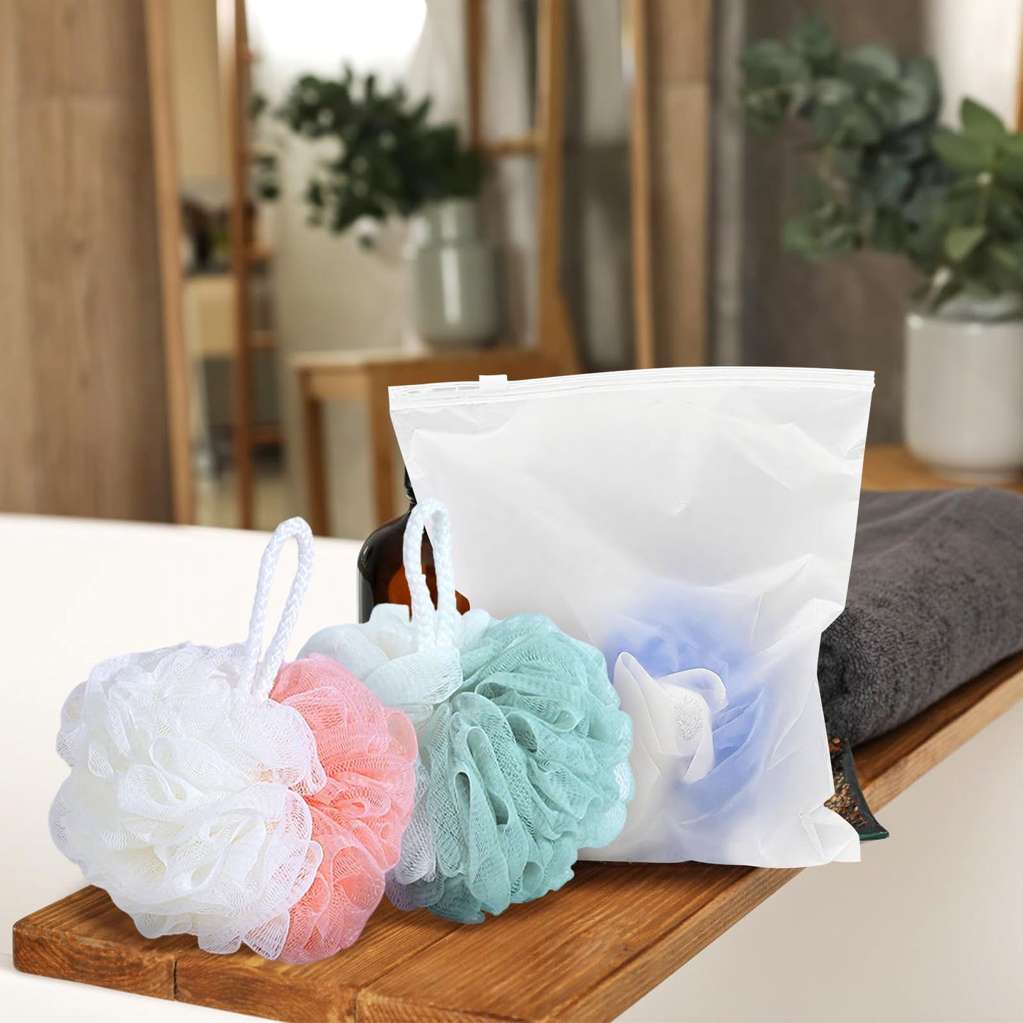 Ttarxug Loofah Individually Wrapped,60g Loofah Sponge, Exfoliating Bath Scrunchies Shower Sponge Pouf Body Scrubber,Body Wash Sponge Ball,Shower Mesh Puff for Travel-Big Large (1 Count (Pack of 6))