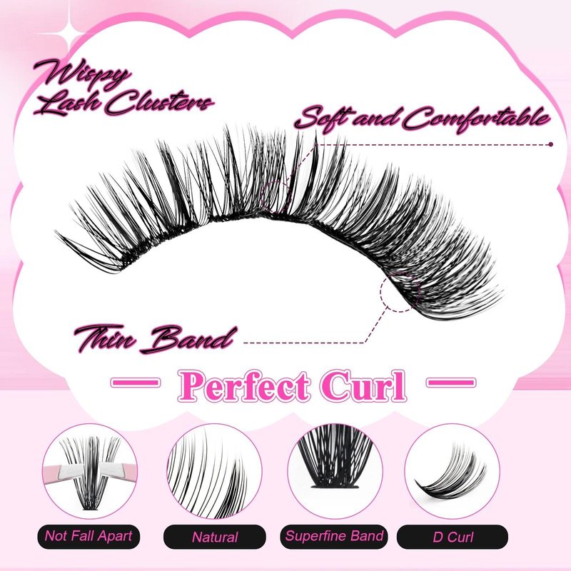 FADLASH Lash Clusters Kit 280PCS Natural Eyelash Clusters Individual D Curl Cluster Eyelash Extensions 8-16mm with Lash Bond and Seal Lash Tweezer for Beginners Soft Thin Band (40D-0.07D-8-16mm KIT)