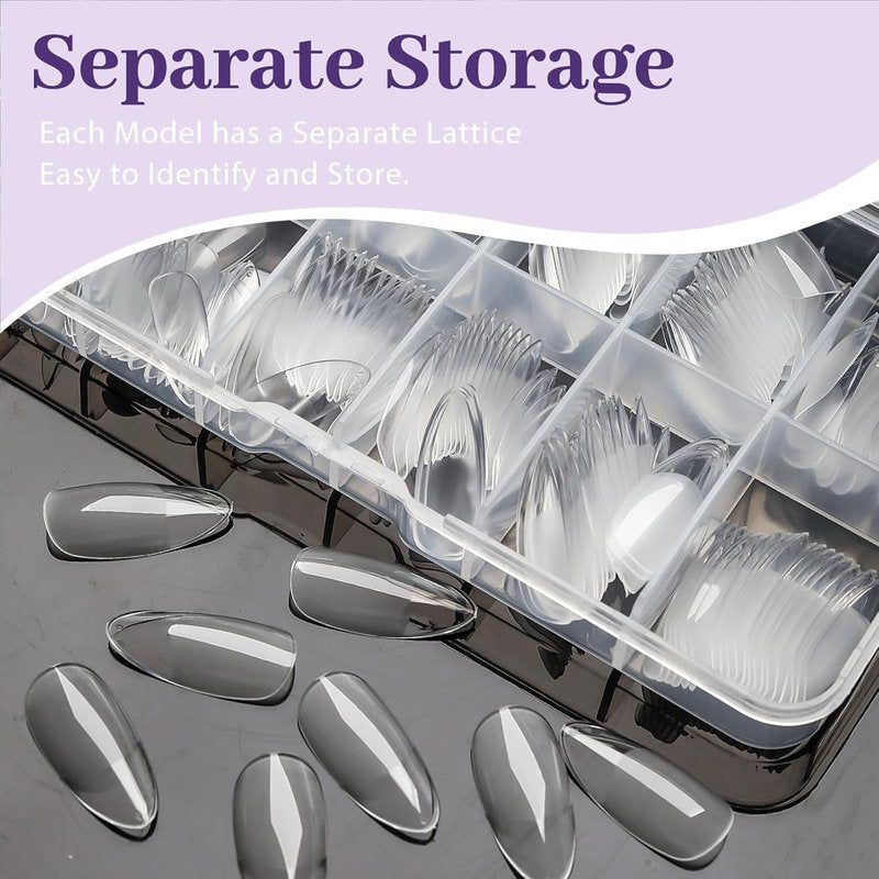 Almond Nail Tips - 480pcs Clear Fake Nails for DIY Nail Extensions | Short & Medium Sizes