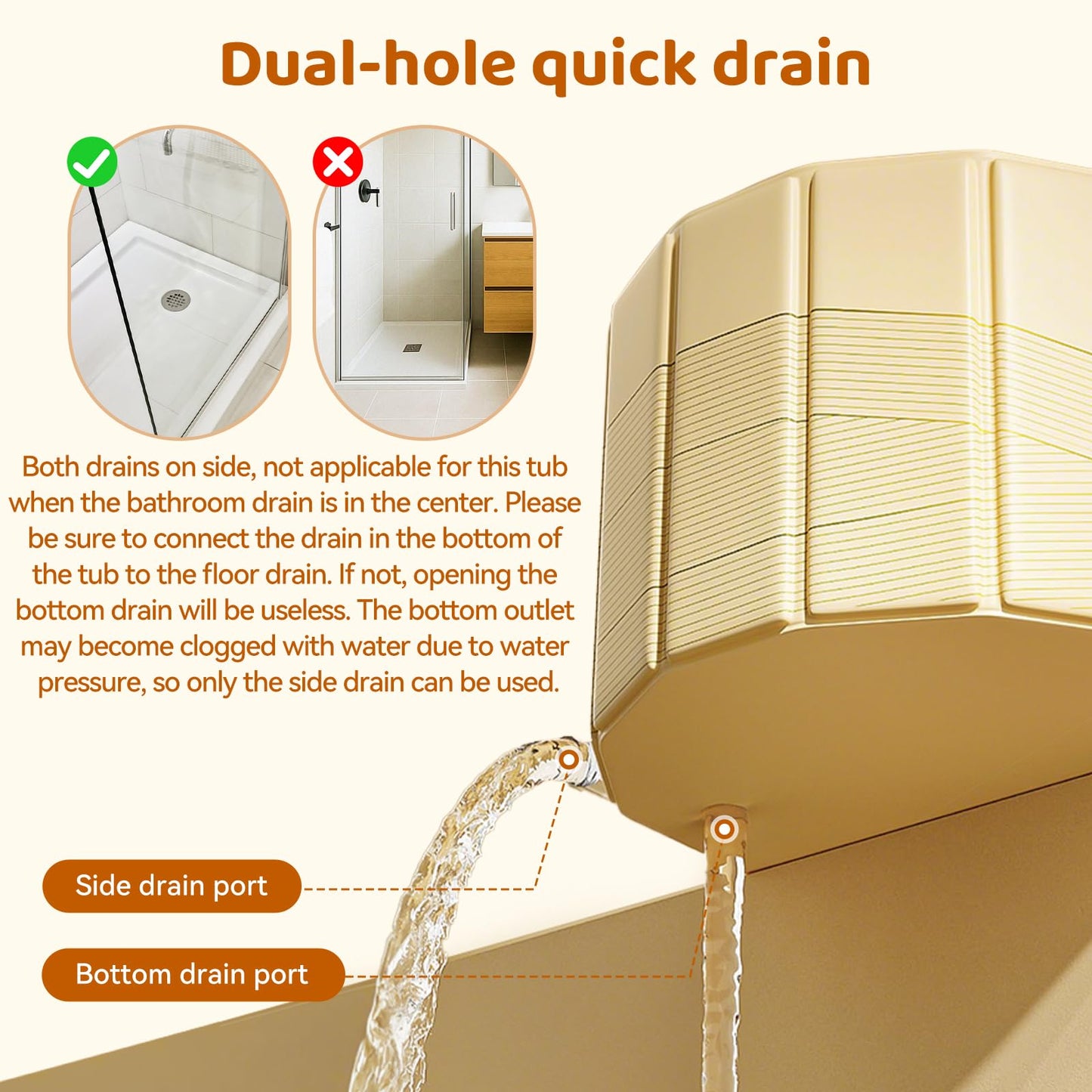 HLCZLUZ Portable Foldable Bathtub, Freestanding Bathtub No Installation, Bathroom SPA Soaking Bath Tub, Shower Stall Collapsible Hot & Ice Bath for Indoor Outdoor (Beige, ‎47.2"L x 21.6"W x 19.6"H)