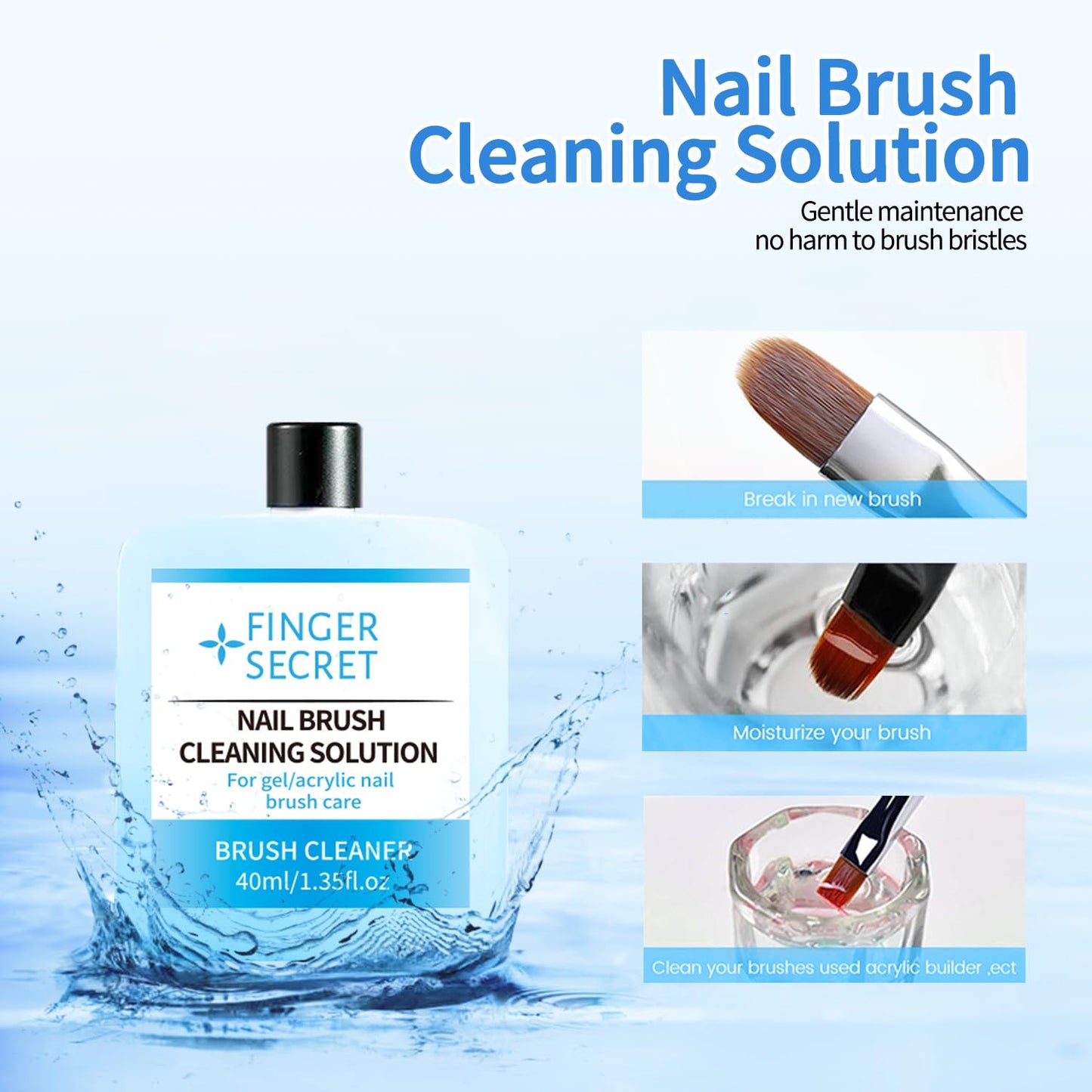 Skiennix Nail Brush Cleaner - 40ml Acrylic Solution for Effortless Nail Art Tool Cleaning