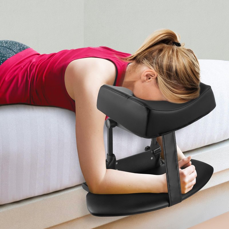 EBANKU Mattress Top Massage Kit, Adjustable Headrest Face Cradle Cushion, Face Down Pillow with Massage Table Armrests for Your Bed at Home (Square Black)