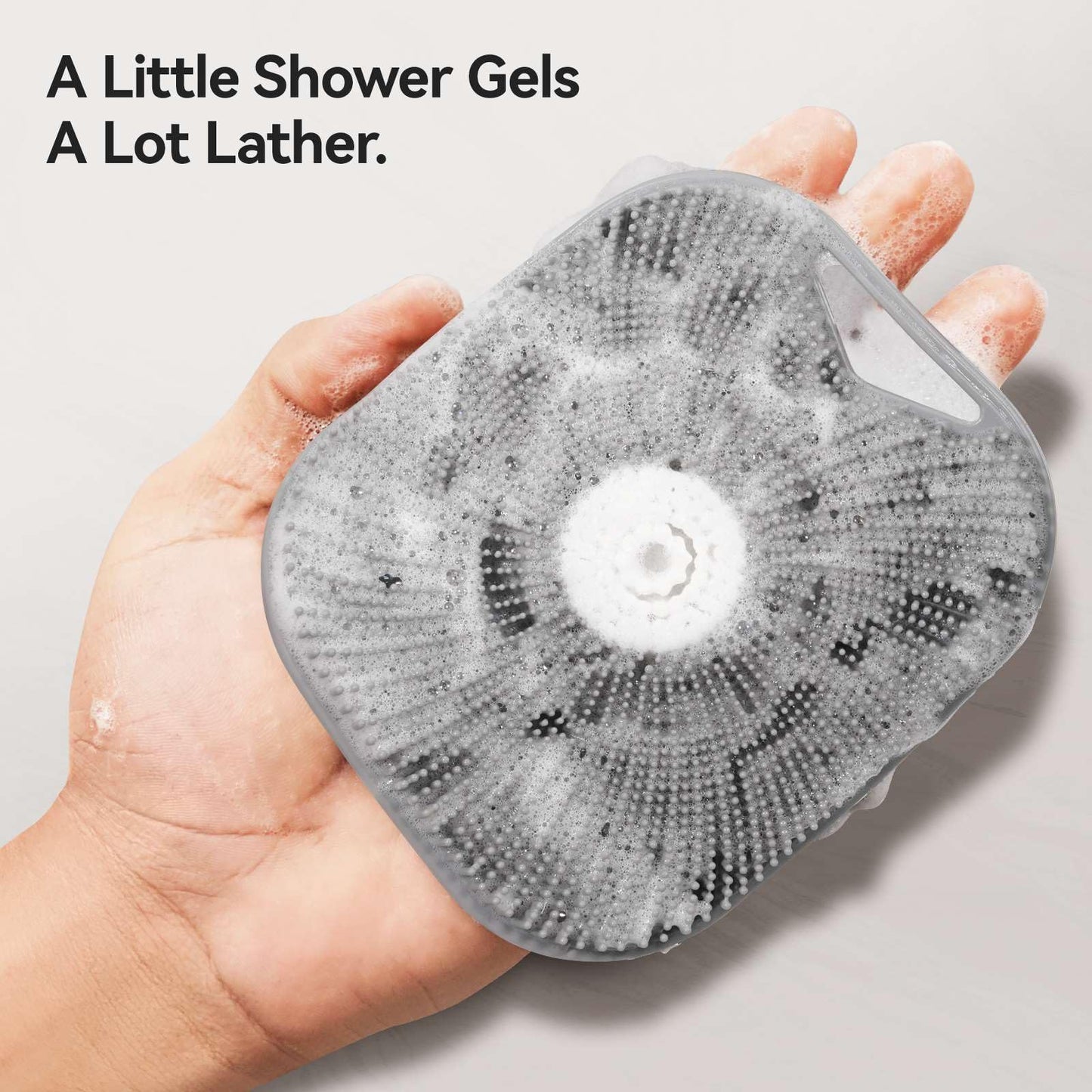 Silicone Body Scrubber for Men Women, Friendly Shower Body Scrubber for Sensitive Skin, Silicone Loofahfor Showering with Richer Foam Bristles and Anti-Slippery Handle, Gray