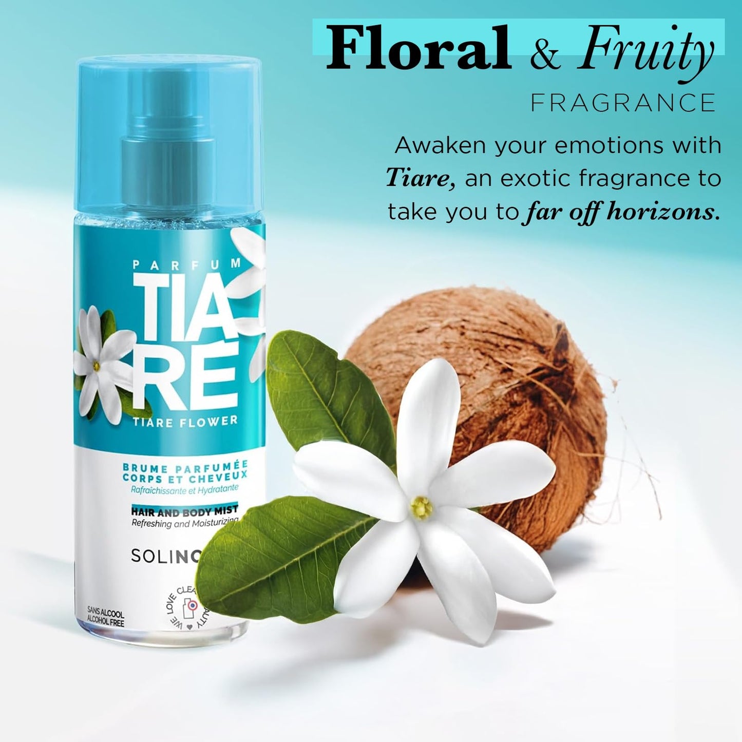 Tiaré Body Mist by SOLINOTES | Refreshing And Hydrating Womens Fragrances - Alcohol-Free | Body Spray for Women and Hair | 8.45 fl.oz