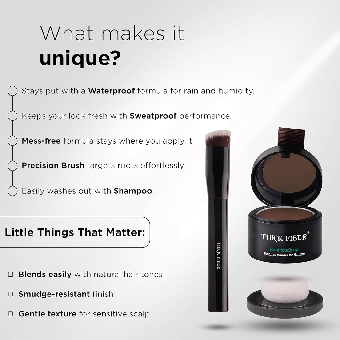 THICK FIBER Root Touch Up Powder - Covers Grey Roots & Thinning Hair - Water Resistant | Deep Dark Brown, 0.14 Oz