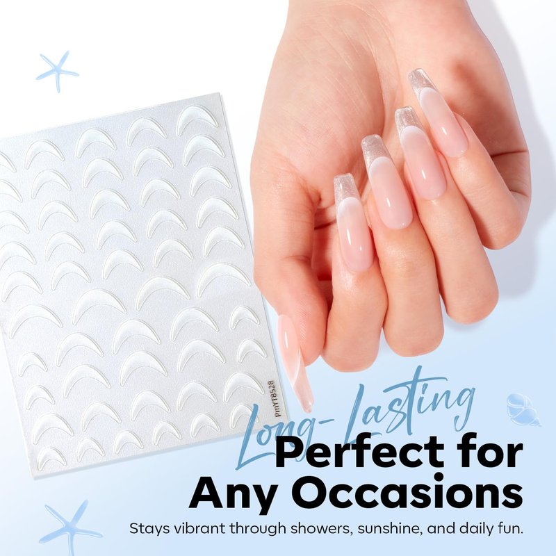 Modelones Nail Stickers - 3D Embossed Ocean Blue Mermaid Shells & Pearls for Stunning Nail Art | DIY Supplies for Women & Kids