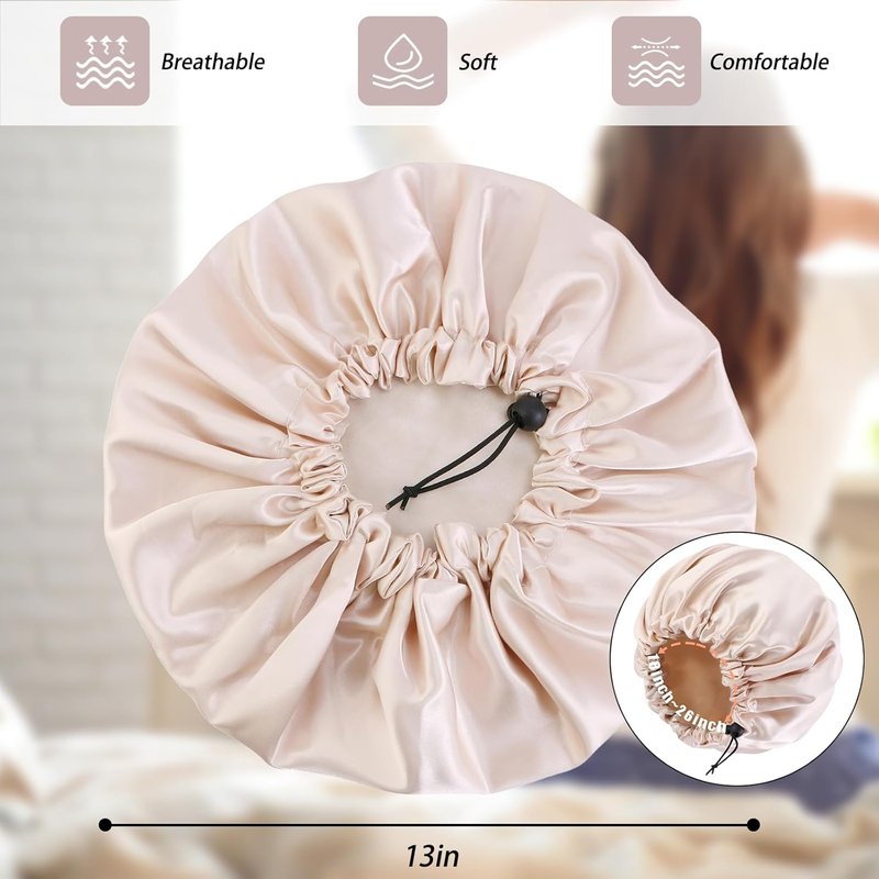 Satin Silk Bonnet for Curly Hair - Double-Layer Adjustable Sleep Cap | Large Size for Women