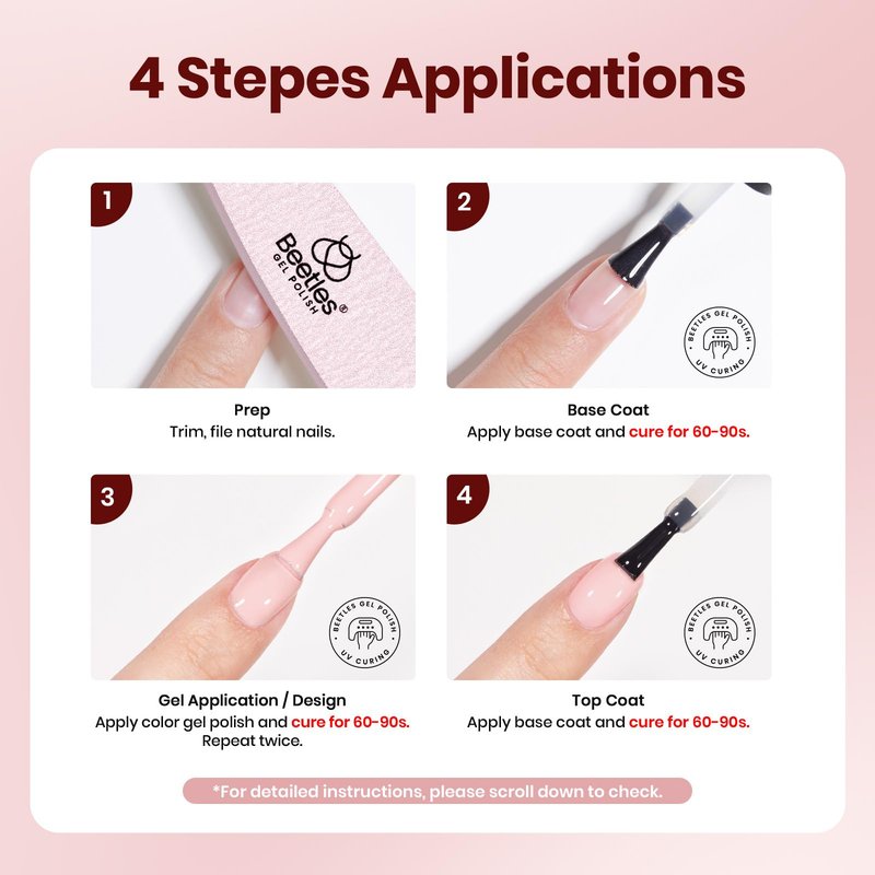 Beetles 22 Pcs HEMA-Free Gel Nail Kit with U V Light - 6 Color Pink Nude Red Pearl White Gel Polish Set Ethereal Glow Gift-Ready Package DIY Salon Portable Manicure Kit Mothers Day Gifts for Women