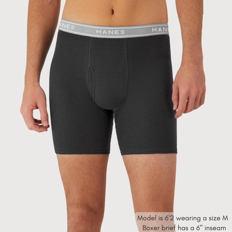 Hanes Men Hanes Boxer Briefs, Cool Dri Moisture-Wicking Underwear, Cotton No-Ride-up for Men, 6 Pack, Black/Grey, Medium