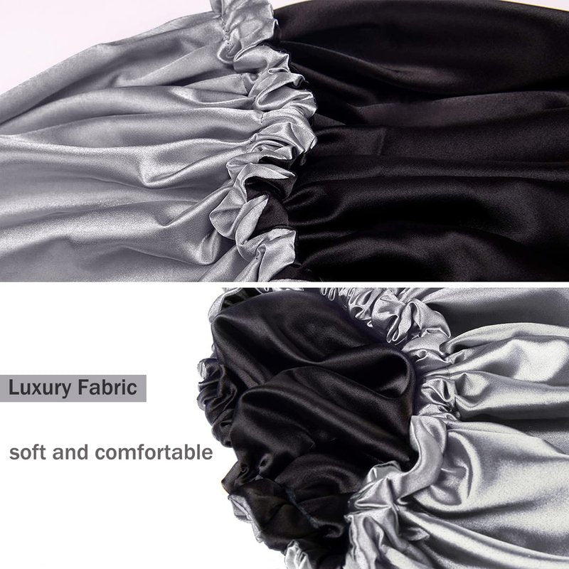 Shower cap for women,Luxury Silk Lined Shower Cap, Machine Washable, Adjustable Size & Reusable,Large Satin Shower Cap for all hair-gray