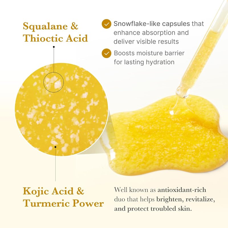 Kojic Acid Turmeric Clarifying Serum - Soothing & Brightening Facial Capsules | Niacinamide Hydration Support | 1.01 fl. oz