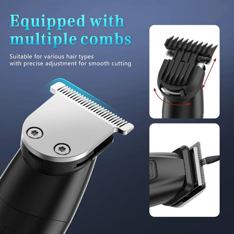 Beard Trimmer for Men - 6-in-1 Cordless Waterproof Grooming Kit | LED Display, USB Rechargeable