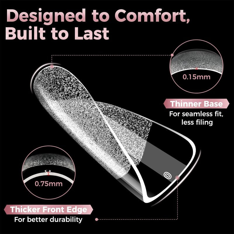 Luckyfairy Square Nail Tips: 240Pcs Short Squoval Soft Gel Tips, Pre-Etched Full Cover Gelly Fake Nails, No Filing Needed, Thin Cuticle & Thick Tip Clear Extension System for DIY Home Salon 12 Sizes