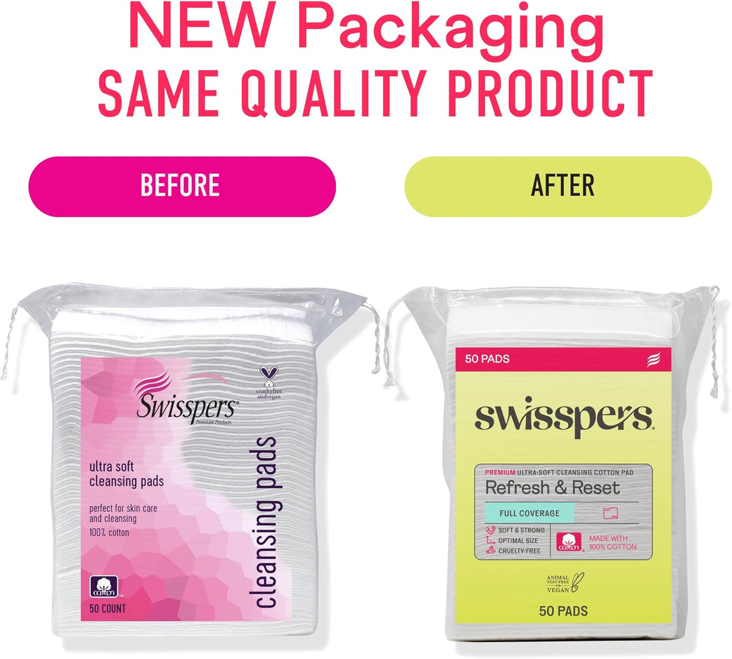 Swisspers Facial Cleansing Cotton Pads | Ultra-Soft Natural Fiber, 50 Count, 3 Pack - Cruelty-Free Skincare Essentials
