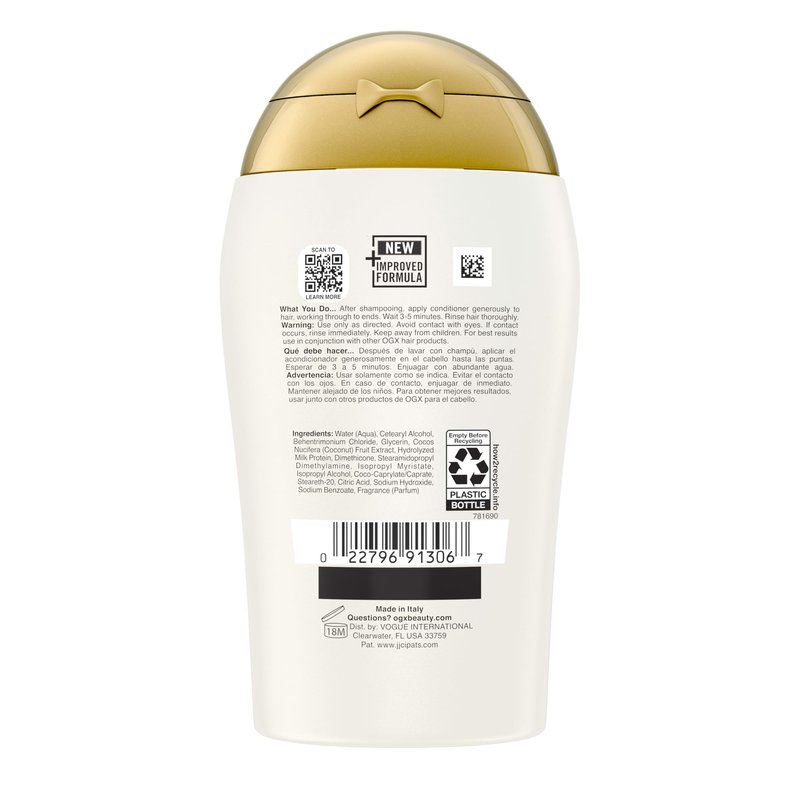 OGX Nourishing + Coconut Milk Moisturizing Conditioner, Hydrating & Restoring Conditioner Moisturizes for Soft Hair After the First Use, Travel Size, TSA-Compliant, 3 fl. oz