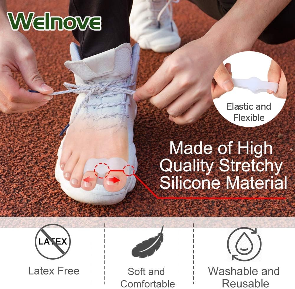 Welnove Bunion Corrector - Pack of 12 Toe Separators with 2 Loops for Pain Relief | White
