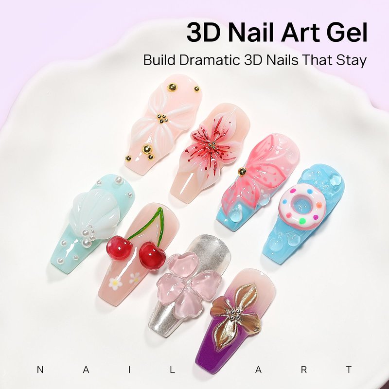MIZHSE 3D Sculpting Gel Nail Art Kit, 2PCS Clear White Non-Sticky Molding Solid Builder Gel U V LED Hard Gels for Carving Flowers DIY Manicure 3D Nail Design Nail Extensions with Sculpture Pen