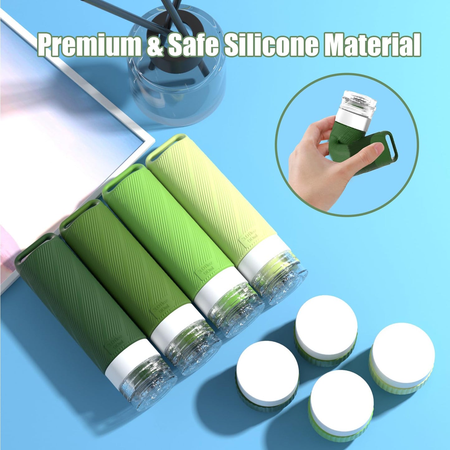 Udihch 26 Pcs TSA Approved Travel Toiletry Bottles Set, Leakproof Silicone Refillable Travel Containers with Hanging Hole & Carabiner, Portable Essentials, for Shampoo Conditioner Lotion Body Wash