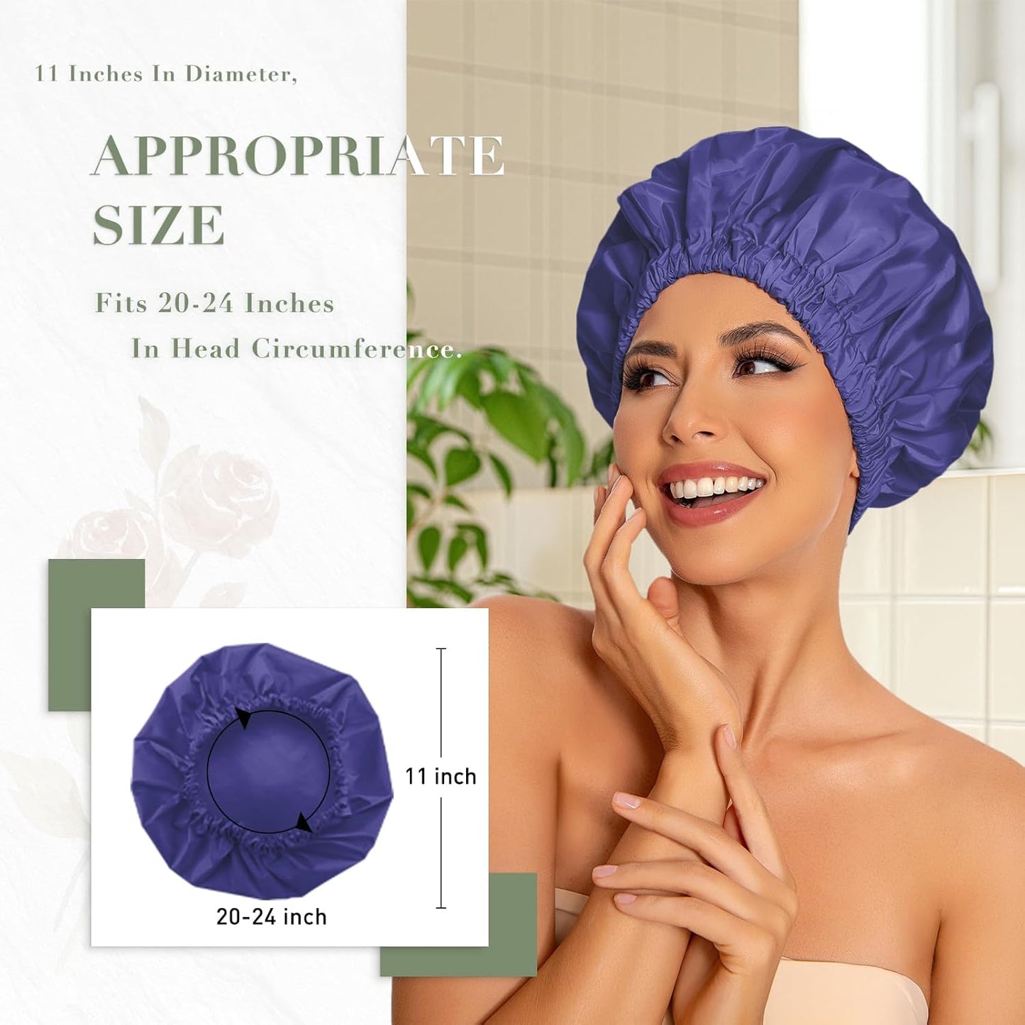 Skiennix Reusable Shower Cap - Large Waterproof Bonnet with Elastic Band for Long, Curly Hair | Dark Blue Purple