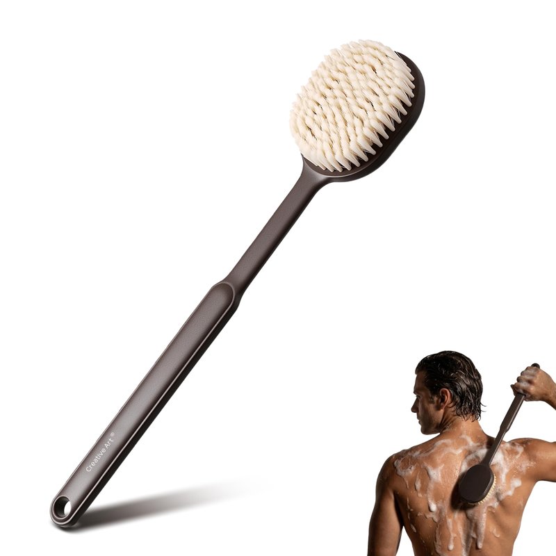 Back Scrubber for Shower for Men Women, Body Brush with Long Handle, Exfoliating Bath Washer with Soft Bristles for Wet or Dry Brushing, Back Scrub Deep Cleaning, Coffee Ground Infused