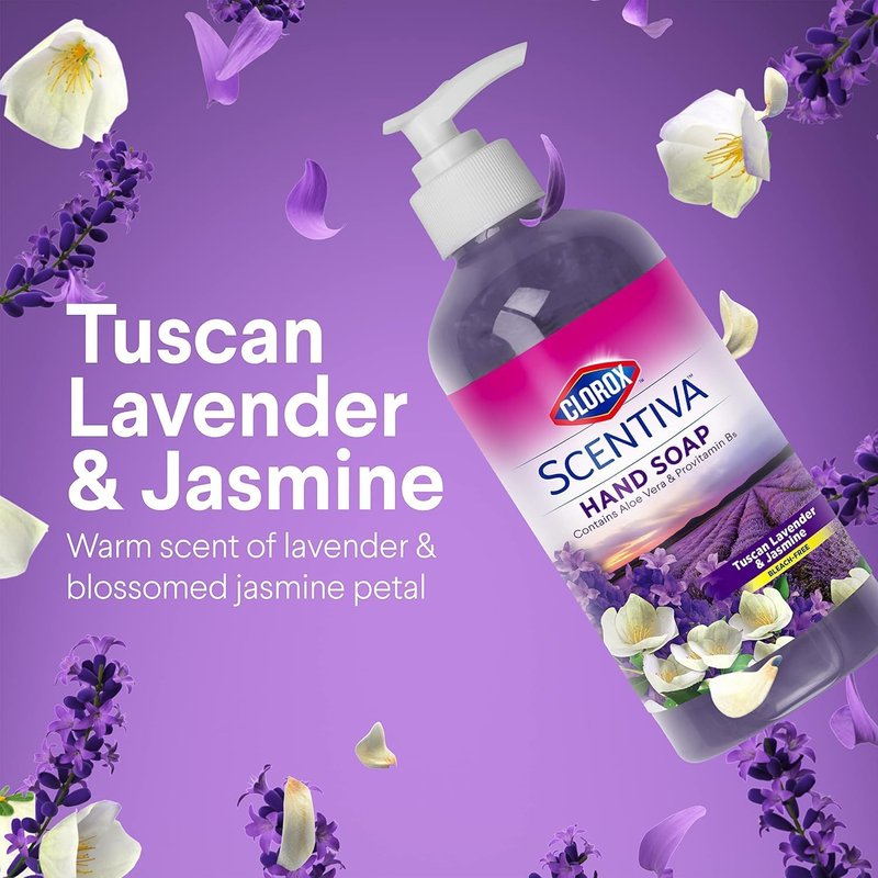 Clorox Scentiva Liquid Hand Soap - Tuscan Lavender & Jasmine Scent | Bleach-Free, Aloe Vera, 14 Fl Oz - 2 Pack