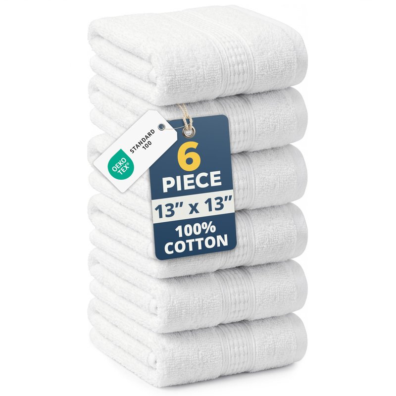 LANE LINEN 6 PC Wash Cloths Bathroom Set -100% Cotton Highly Absorbent Washcloths Bulk, Premium Spa & Hotel Quality Wash Clothes - White