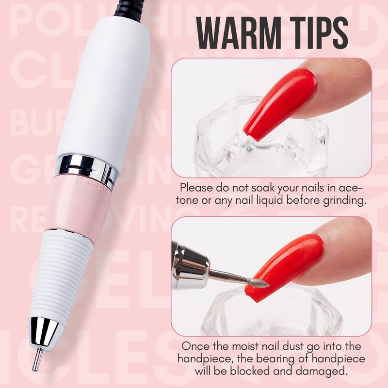Makartt Nail Drill, Rechargeable Nail E File 30000RPM Electric Nail File, Malory Pink Portable Gel Nail Remover Machine with Nail Drill Bits & Sanding Bands for Manicure Salon Home Use