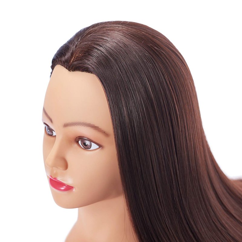 Hairingrid 26"-28" Mannequin Head Hair Styling Training Head Manikin Cosmetology Doll Head Synthetic Fiber Hair and Free Clamp Holder Stand (Dark brown)