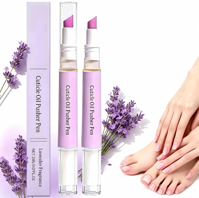 2 Pcs 2-in-1 Cuticle Oil Pusher Pen, Ceramic Cuticle Remover Pen, Gentle Exfoliation, Moisturizing & Brightening for Dry Damaged Nails & Hangnails, Portable Nail Care Tool