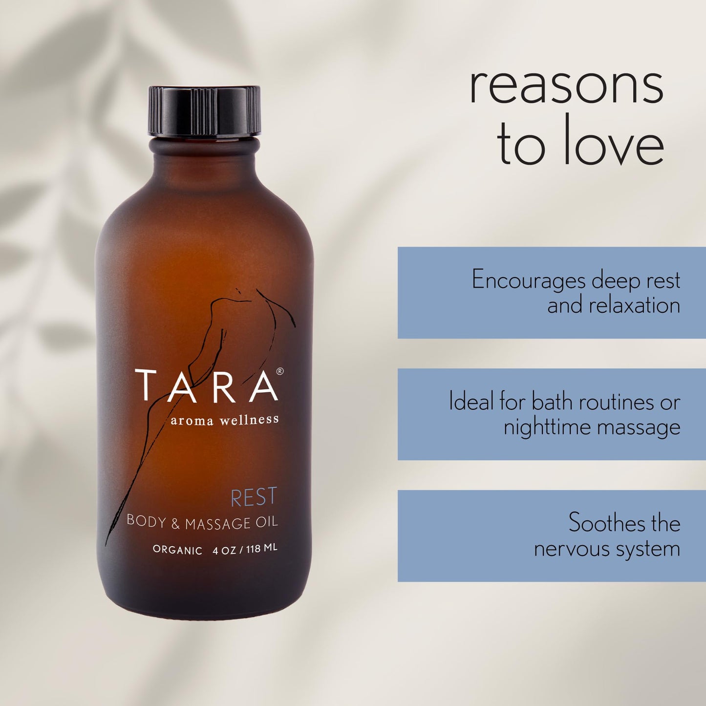 TARA Spa Therapy Rest Body & Massage Oil – Premium Organic Oil for Deep Relaxation & Rest, 100% Pure Essential Oils, Lavender, Chamomile & Sandalwood, 4 oz