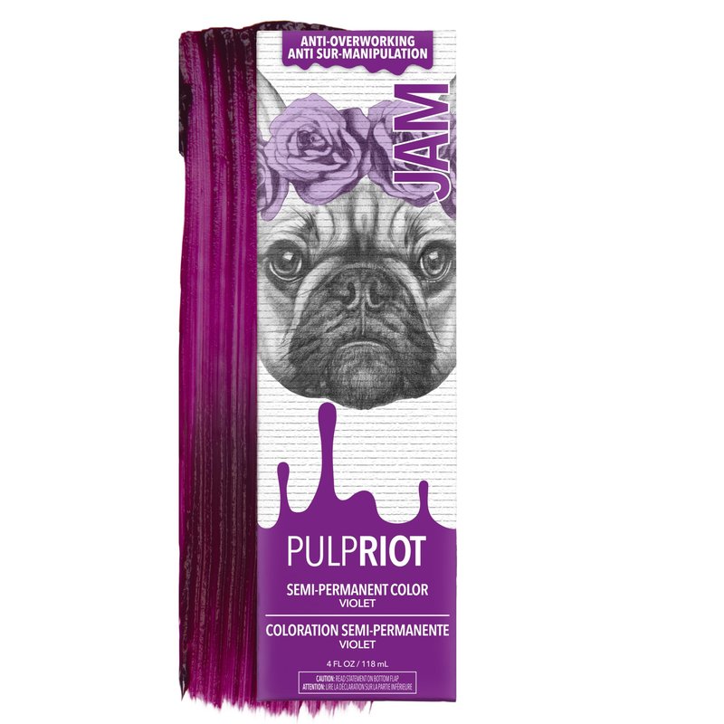 Pulp Riot Semi Permanent Hair Color Jam – Violet, Long-Lasting Vibrancy, Anti-Overworking Formula, Vegan, Conditioner-Based, 4oz Tube