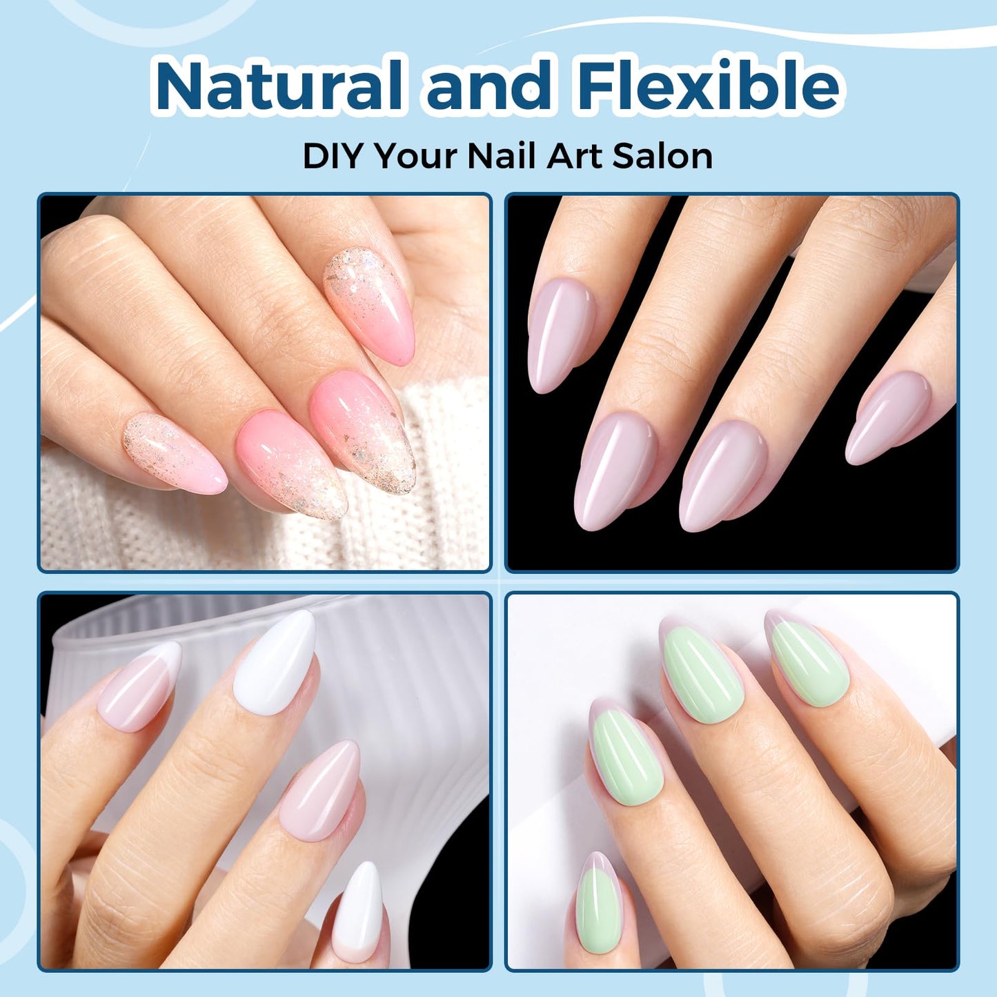 TOMICCA Short Almond Nail Tips - 240pcs 15 Sizes Soft Gel Tips, Half Matte Pre-Shaped Full Cover Clear Fake Nails, Acrylic Press on Nails for Extension, Beginners and Professional Salon