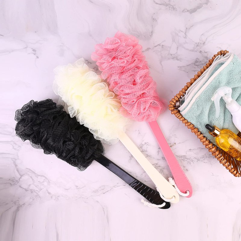 Back Scrubber Brush Long Handle for Shower, Loofah On a Stick Sponge Back Brush, Body Exfoliator Scrubber Bath Brush for Men Women, Exfoliating Cleaning Back Scrubber (2 Pack-Black+Green)