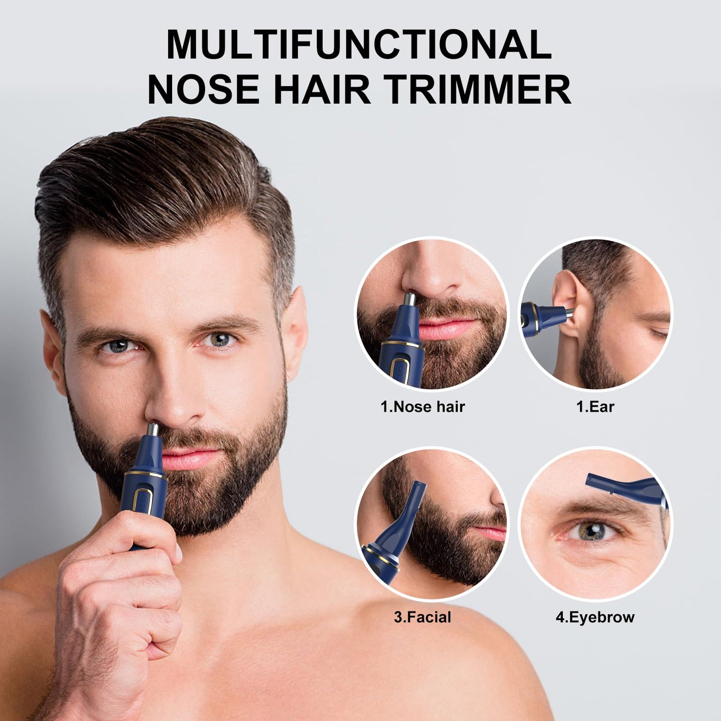 XOOMRSCP Nose Hair Trimmers for Men，Rechargeable Hair Trimmer 2 in 1 Painless Multifunctional Ear and Nose Hair Trimmer with IPX7 Waterproof Dual Edge Blades (Blue)