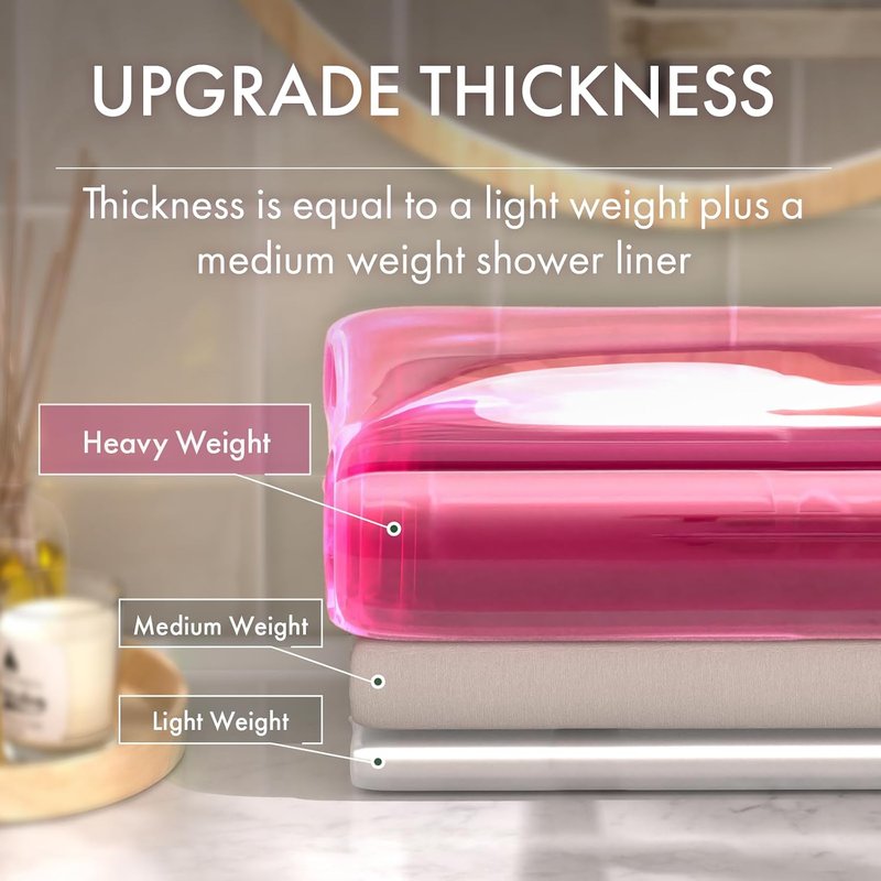 AmazerBath No Hook Shower Curtain and Liner 3-in-1, 8G Luxury Heavy Duty Clear Hot Pink No Hook Shower Curtain Liner, 72x75 Cute EVA Bathroom Weighted Plastic Shower Curtain with 3 Heavyweight Stones