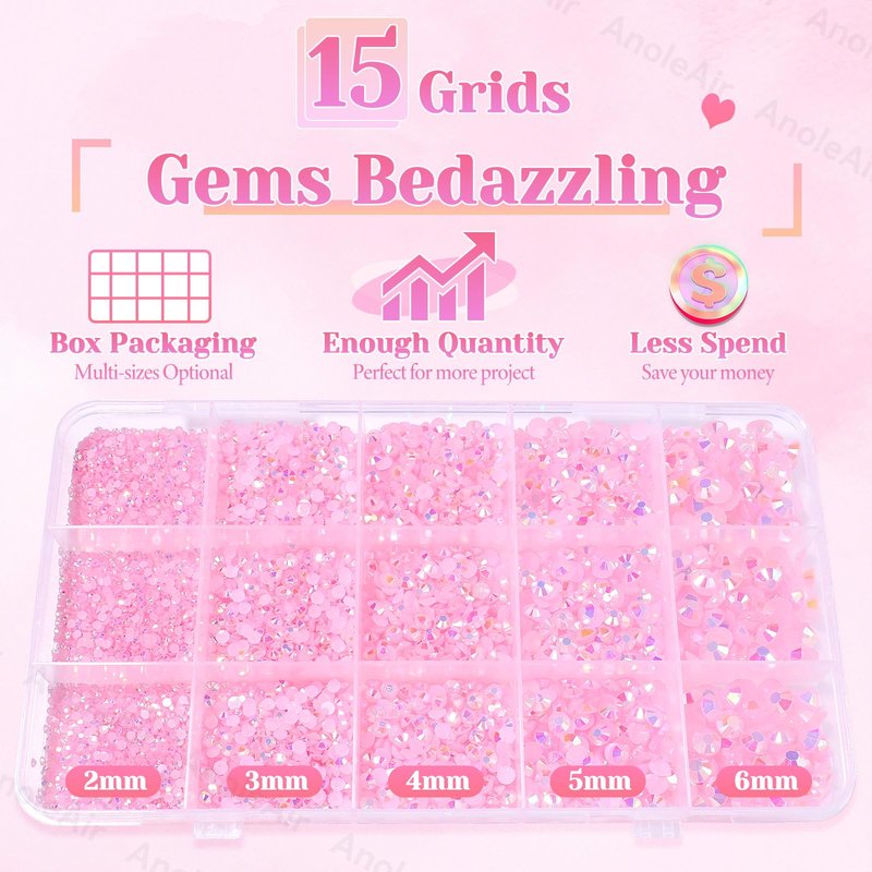 12000Pcs Light Pink Rhinestones for Bedazzling Kit, 2/3/4/5/6mm Mix Sizes Jelly Bedazzling Resin Gems, Light Pink Bedazzling for Crafting, Flatback Resin Rhinestones for Craft DIY Face Makeup
