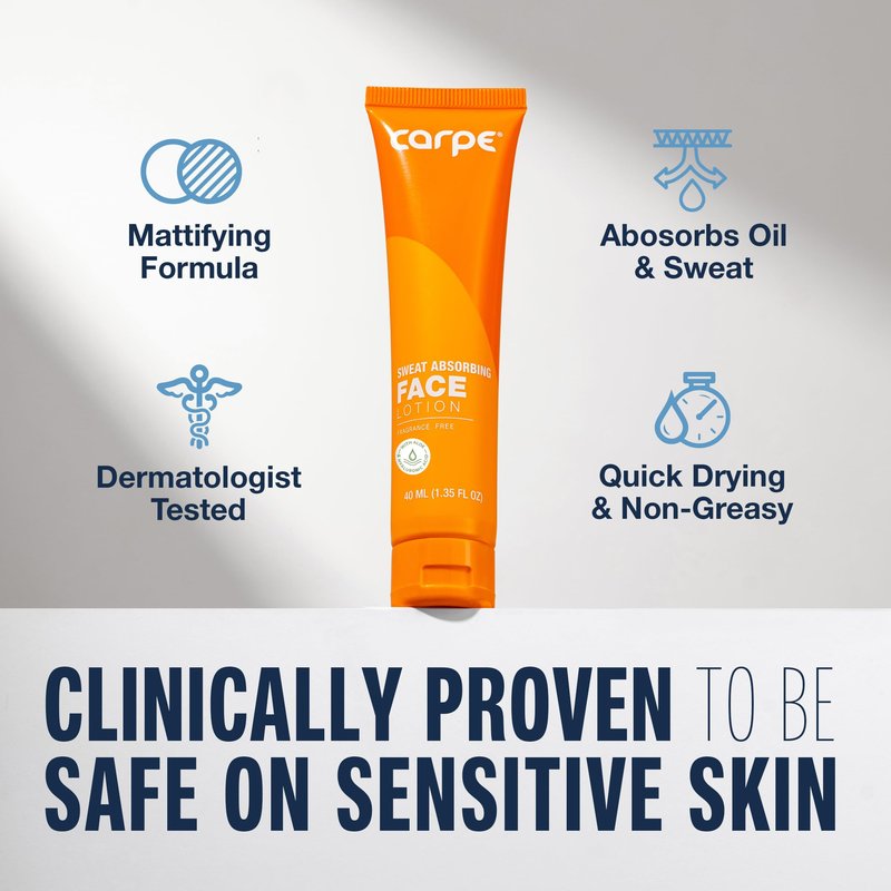 Carpe Sweat Absorbing Face Lotion for Oily Skin Control, Mattifying Face Lotion with Moisturizing Hyaluronic Acid and Squalane, Fragrance Free, 1.35 oz