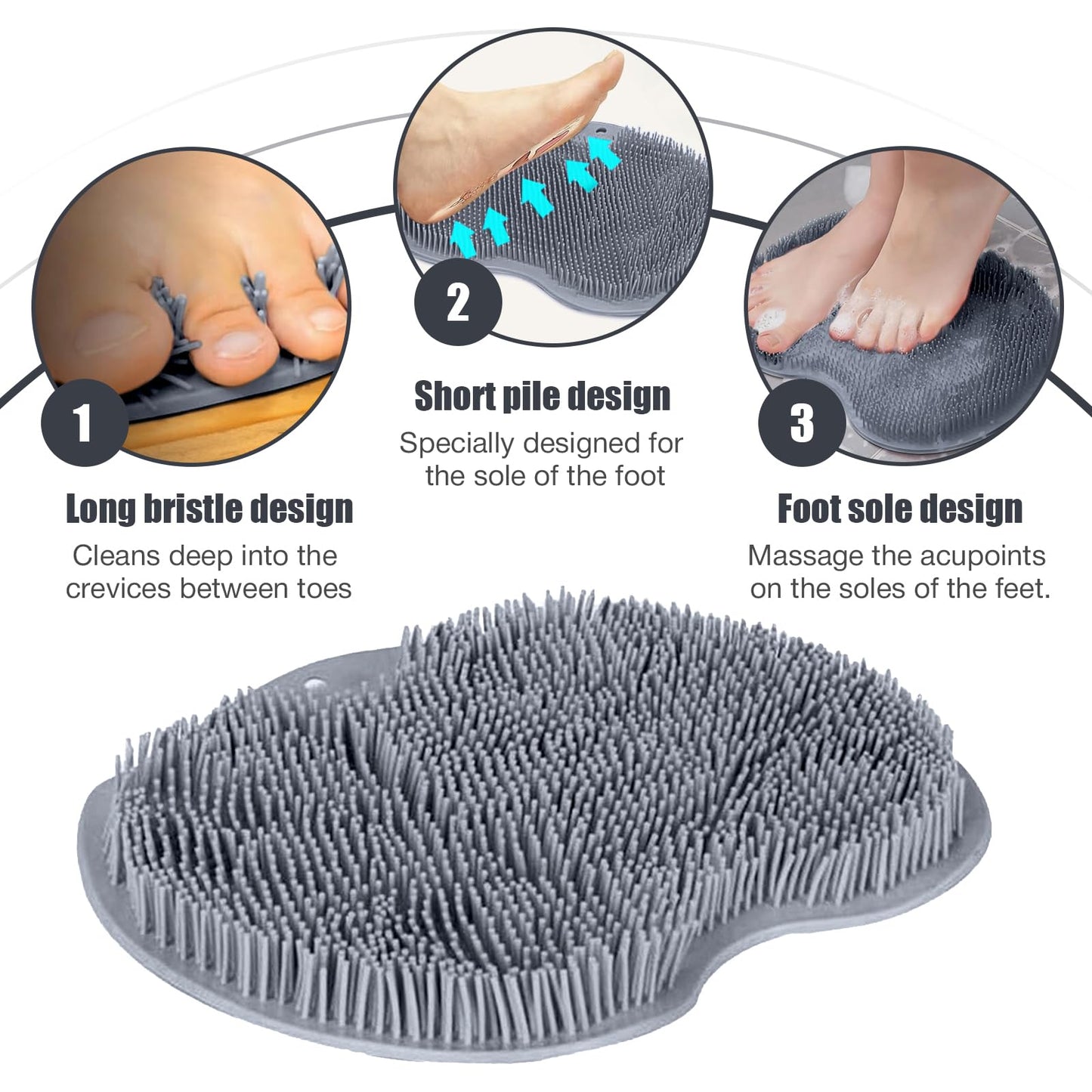 Eptchn Hands-Free Silicone Foot Scrubber Mat CleanFootFlex with Suction Cups – Deep Cleaning Foot Brush & Back Massager Pad, Anti-Slip Foot Scrubber Mat for Shower Floor (Gray)
