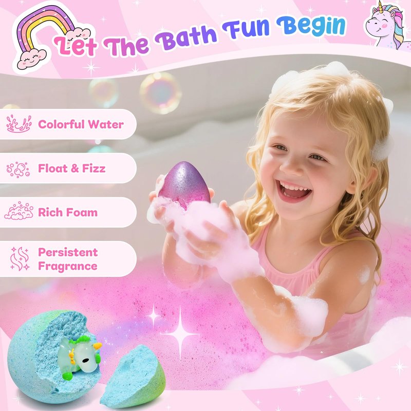 Bofuoos Unicorn Bath Bombs with Surprise Toys Inside, Birthday Gifts for Girls, 9 Packs Natural Organic Bubble Bath Bomb for Kids Girls Daughter Granddaughter (36+ Months)