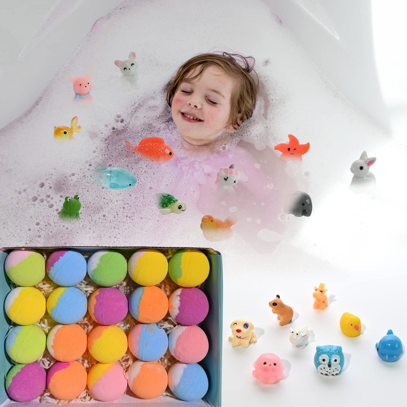Bath Bombs for Kids with Surprise Inside, 20 Pack Kids Bath Bombs Gift Set with Toys for Girls Boys, Handmade Child-Safe Bubble Bath Fizzy Balls Kit for Birthday, Summer Fun, Christmas