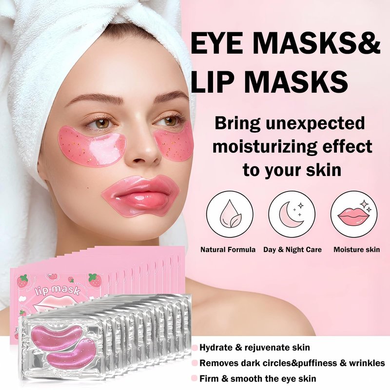 30 Pairs Eye Masks & Lip Masks, Under Eye Patches for Puffy Eyes, Lip Gloss Bulk, Bulk Gifts for Women, Girl Stuff, Bachelorette Party Favors, Lip Mask Patches, Bridesmaid Gifts, Reducing Fine Lines
