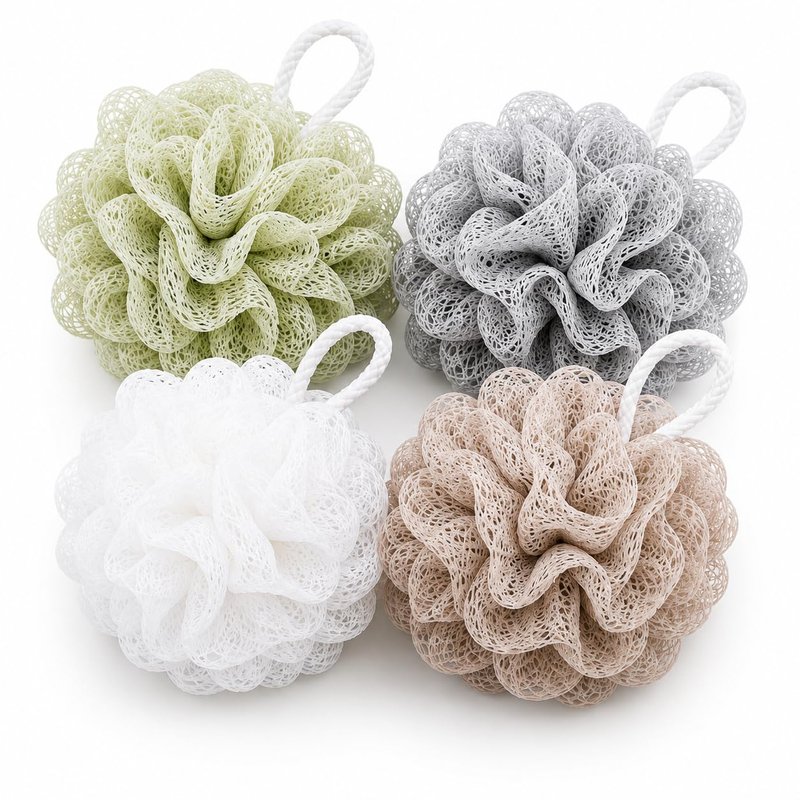 ADFOS Bath Sponge Loofah Pack of 4 Extra Large 60g Mesh Shower Pouf Set, Soft Exfoliating Body Scrubber, Rich Lather for Women & Men, Quick Dry Shower Accessories, PE Material